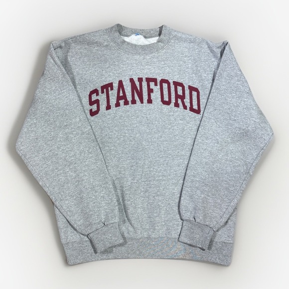 Vintage Champion Stanford University Crewneck Size L Grey Red Spellout USA - Picture 1 of 6